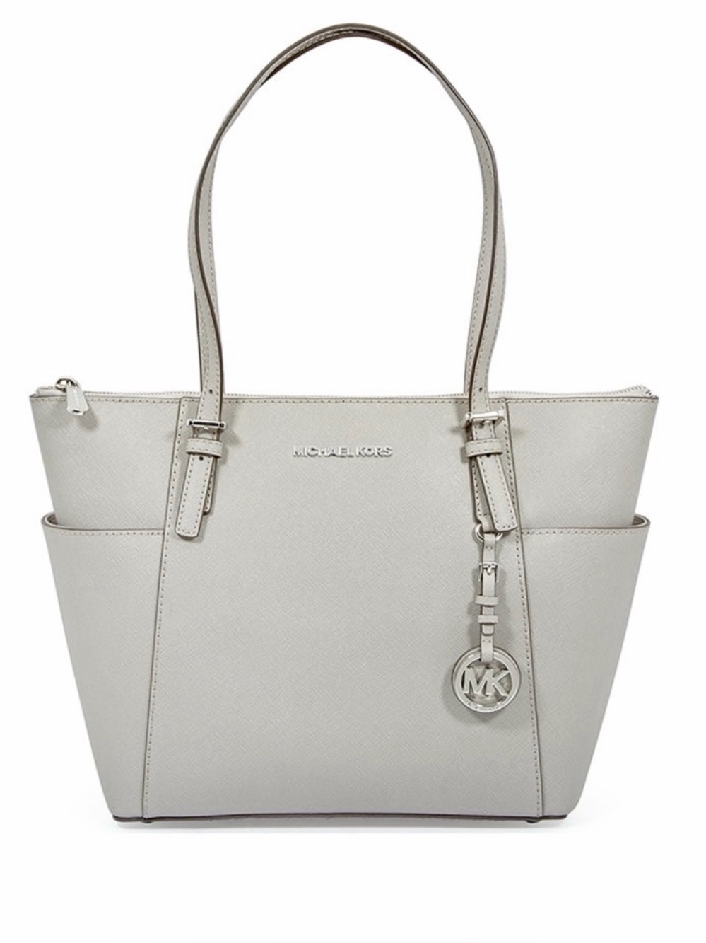 Michael Kors Jet Set Large Saffiano Leather Top Zip Tote In Grey